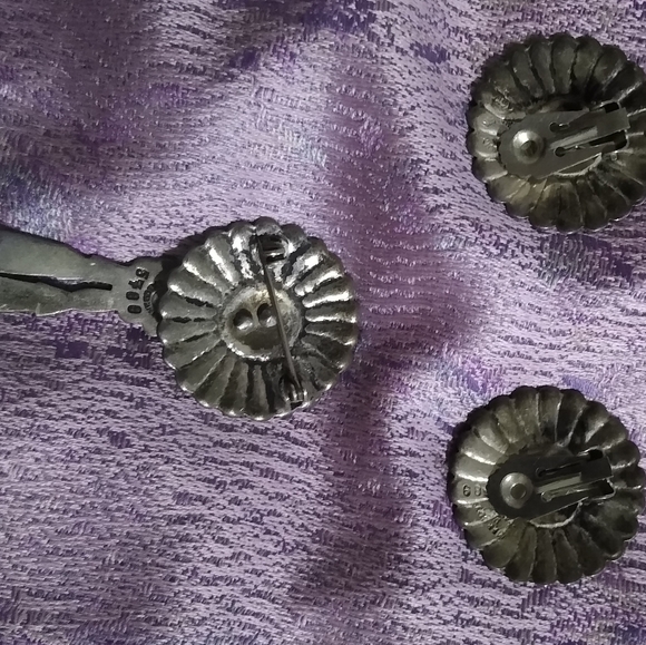 Vintage 1950s Margot de Taxco Brooch and Earrings Enamel Blue and White - Picture 5 of 7